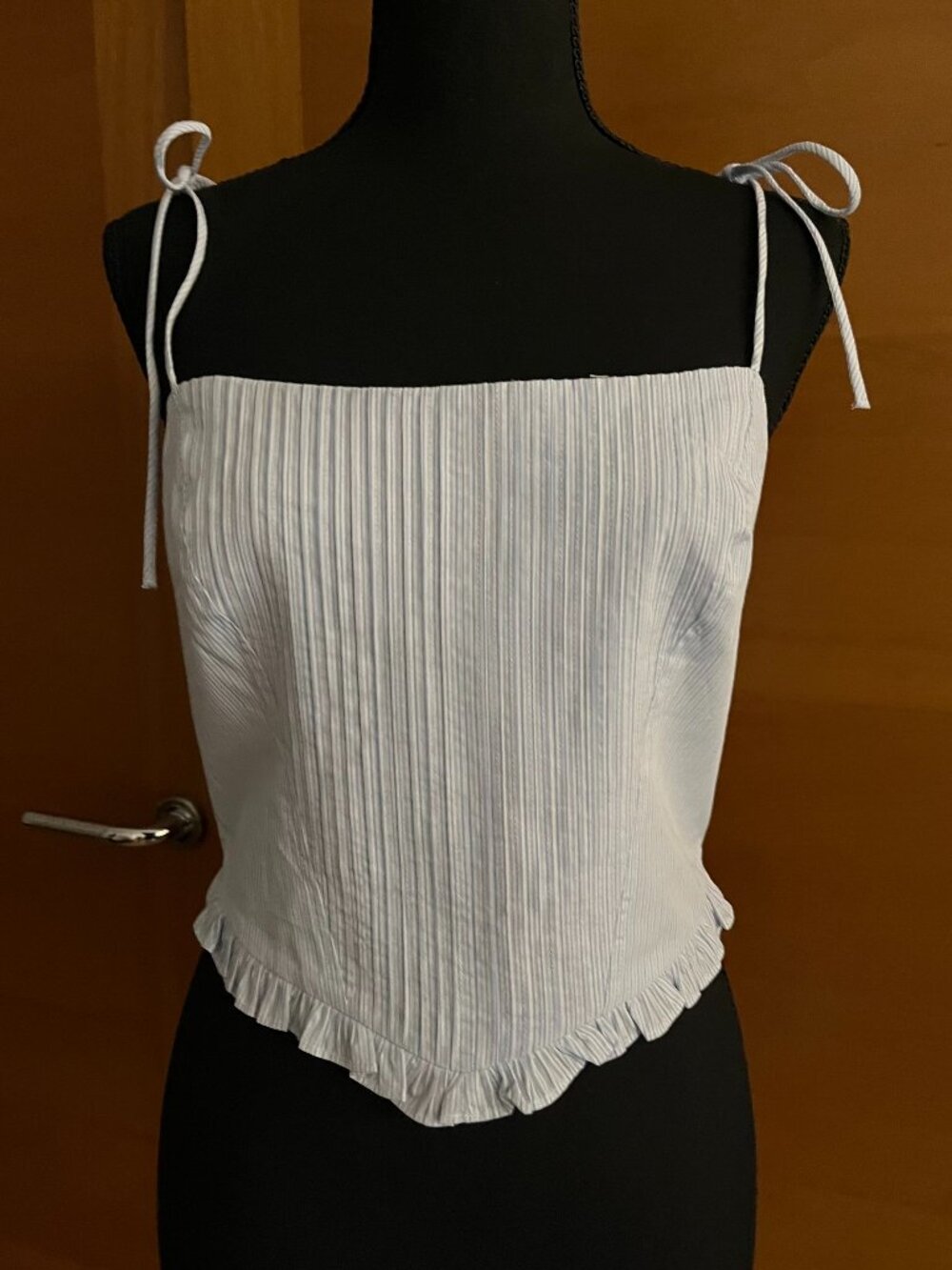 Zara Poplin Corset Crop Top w/ Ruffle Hem in Blue Size Medium NWT - Picture 6 of 8